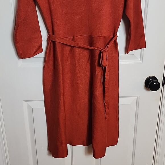 Nina Leonard Pumpkin Spice Belted Sweater Dress, NWT, Small - Picture 3 of 6